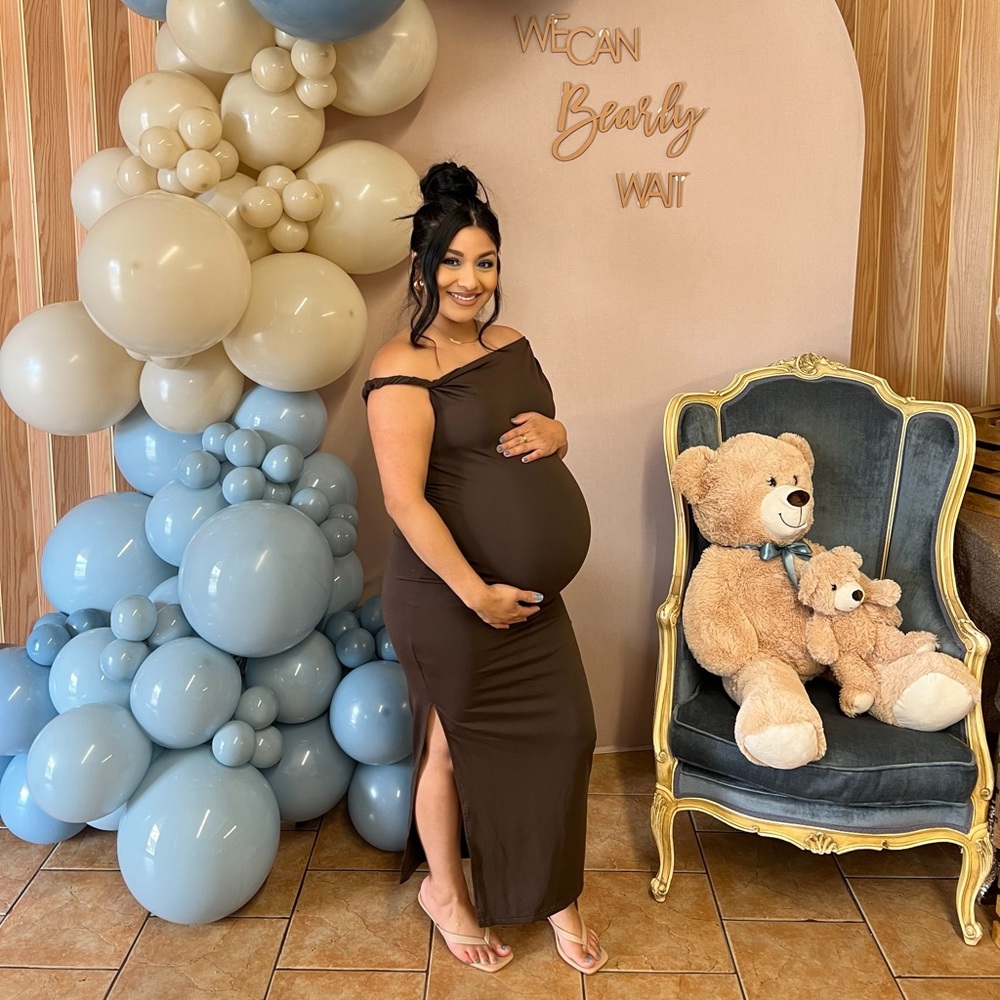 SHEIN Brown Off-Shoulder Maternity Dress